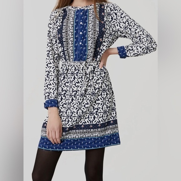 LOFT Dresses & Skirts - Ann Taylor LOFT Tie Waist Floral Mosaic Shirtdress Size Small Whisper White